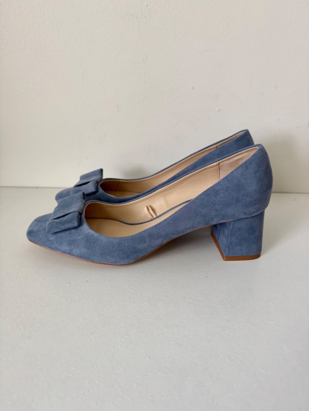 NEW! Zara Blue Suede Leather Bow Detail Block Heels | Size 37 (US 6.5) - Picture 10 of 12